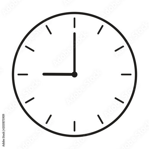 Minimalist line art analog wall clock vector icon showing ten o'clock isolated on white background. Clean time management, appointment, schedule, and deadline concept graphic element. 