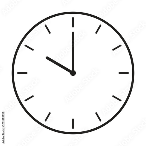Minimalist line art analog wall clock vector icon showing ten o'clock isolated on white background. Clean time management, appointment, schedule, and deadline concept graphic element. 