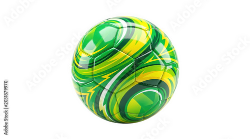 Vibrant green and yellow soccer ball isolated on transparent background