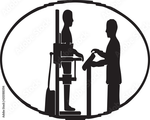Assisted Standing Rehabilitation Frame Equipment Scene for Patient Paraplegia Therapy Silhouette Icon