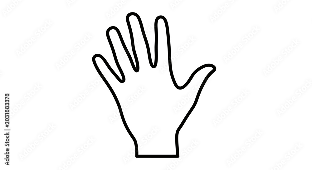 Fototapeta premium Outline of a human hand open palm isolated on white background