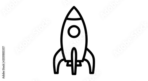 Outline illustration of a rocket ship icon representing flight and innovation