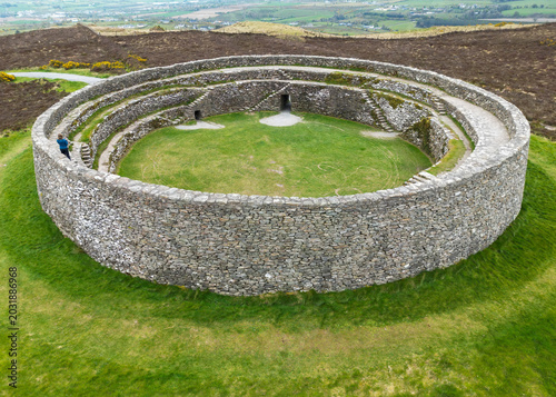 Billede på lærred Aerial photography of Grianán of Aileach, also called Grianán Ailigh, anglicised as Greenan Ely or Greenan Fort, a hillfort in County Donegal, Ireland