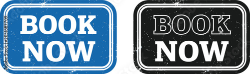 Book Now Button Set – Blue and Black Grunge Style Call to Action Labels for Online Booking and Reservations