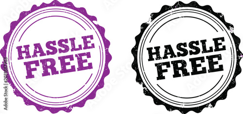 Foto Hassle Free Badge Stamp Vector Set in Black and Purple for Business Promotions a