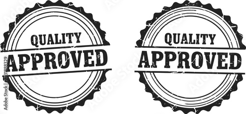 Quality Approved Stamp Badge Set in Black Grunge Style for Certification and Guarantee Labels