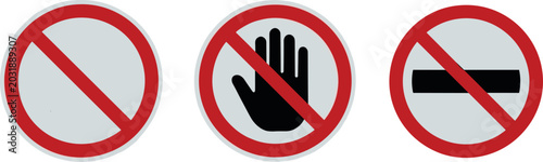 Fotografía Prohibition sign vector set with red forbidden circle empty stop icon hand gestu