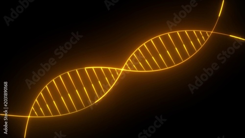 Vászonkép Glowing orange DNA double helix structure on a dark background deoxyribonucleic