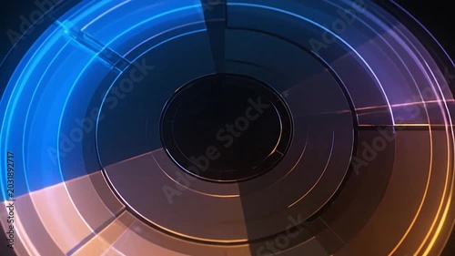 Abstract circular interface with glowing blue and orange light rings