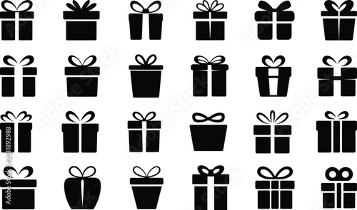 Foto Creative Gift Box Icon Collection Featuring Wrapped Present Symbols for Holiday