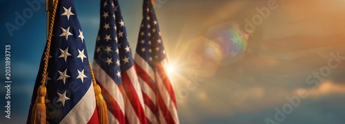 American Flag Waving Sunset Sunrise Golden Hour Warm Light Memorial Fourth July Independence Day