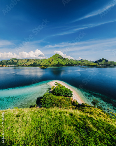 Kelor Island Panoramic View of Pristine White Sand Beach and Turquoise Sea Komodo National Park