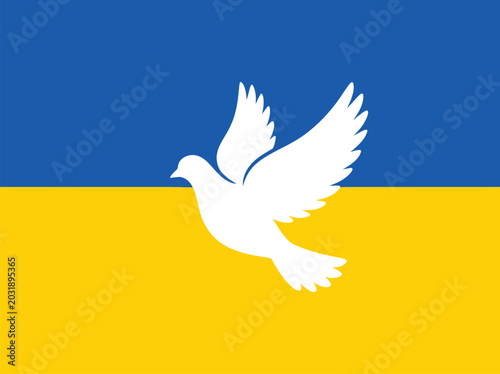 Bild auf Leinwand Ukrainian flag with white dove symbolizing peace and unity for website and socia