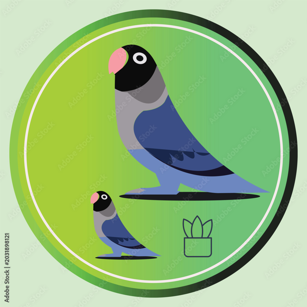 Fototapeta premium Minimalist Vector Illustration of Masked Lovebirds Icon Design