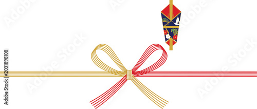 Photos Traditional Japanese Mizuhiki Red and Gold Bow Ribbon with Noshi Decorative Elem