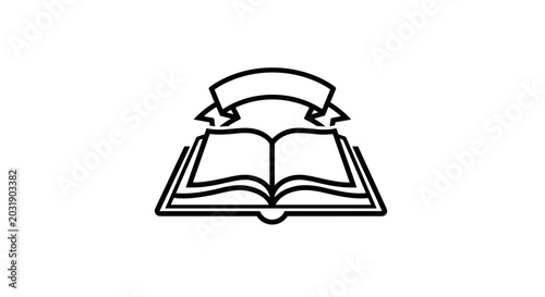 Open book with banner symbol illustration.