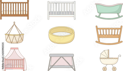 Foto Baby Furniture Set with Wooden Crib Cradle Rocking Bassinet Ball Pit Canopy Bed