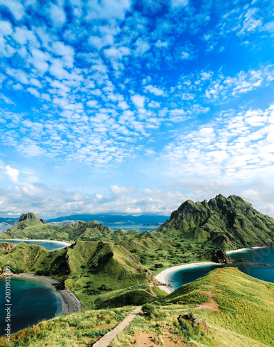 Padar Island Iconic Three Bays Panoramic View at Sunrise Komodo National Park