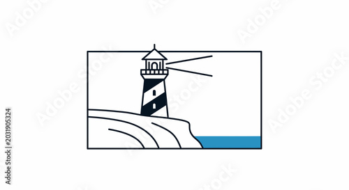 Lighthouse on a cliff overlooking the sea, guiding light, navigation, coastal landmark