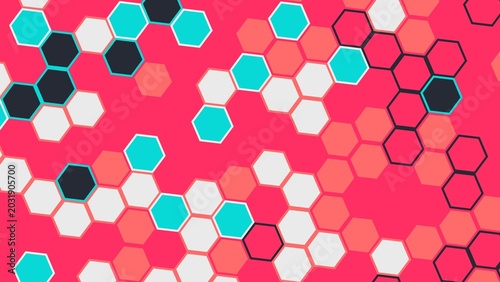 Vibrant Hexagon Pattern on Bright Pink Background