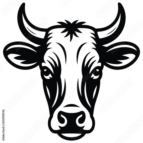Black and White Cow Head Vector Illustration Design