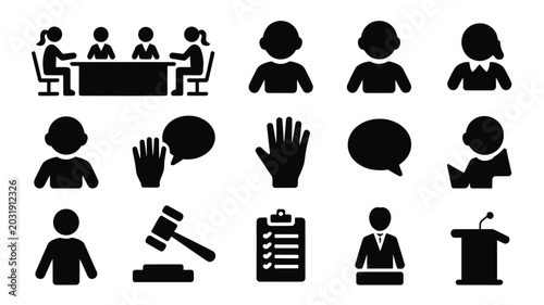 Fotografie Set of 15 Black Legal and Business Meeting Vector Icons