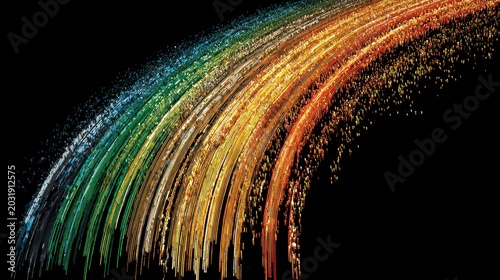 Vibrant Spectrum of Colored Light Flowing in Dynamic Pattern Against a Dark Background
