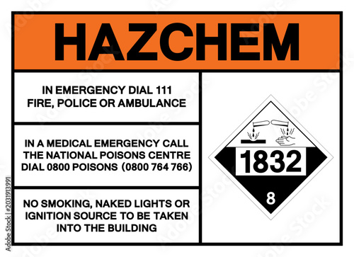 Photos Hazard Chemical UN1832 Class 8 Sulfuric Acid Spent Symbol Sign, Vector Illustration, Isolate On White Background Label