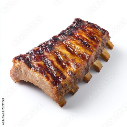 Succulent and Flavorful Barbecue Pork Ribs Glazed with Rich Sweet Sauce on White Background