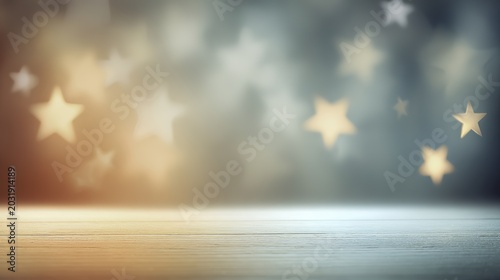 Blurred background with glowing star shapes and soft gradient lighting
