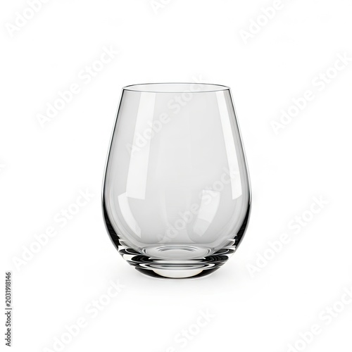 Empty Clear Stemless Wine Glass Isolated on White Background.