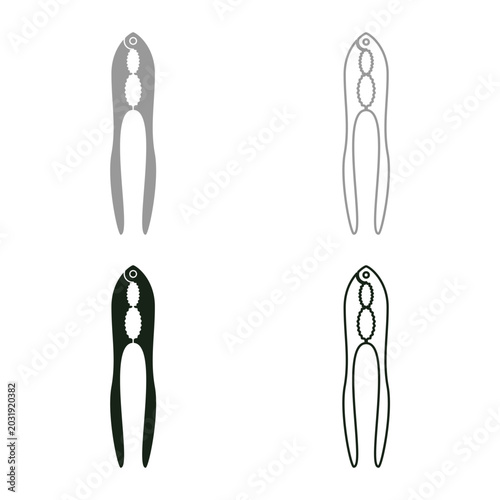 Nut cracker nutcracker set icon grey black color vector illustration image solid fill outline contour line thin flat style
