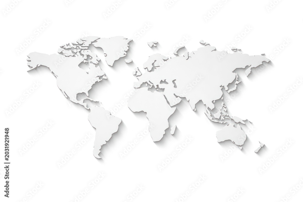 Obraz premium Minimalist white world map illustration on plain background.