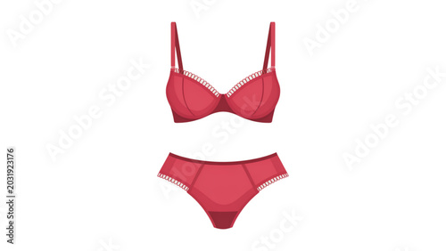 Slika na platnu Red lace bralette and matching high-waisted bikini bottoms set Vector