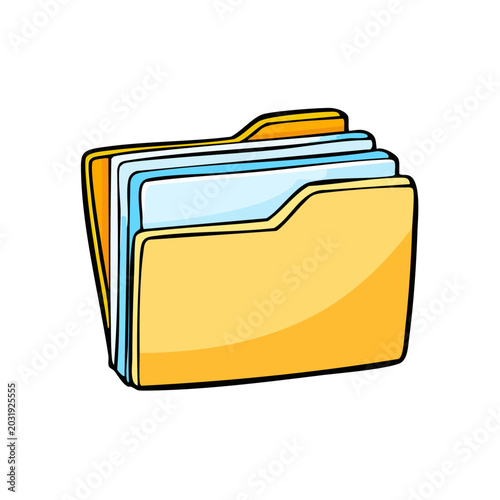 Yellow folder with papers inside showing organization and document management