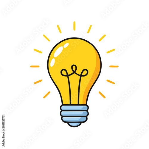 Bright glowing light bulb symbolizes a new idea or inspiration concept