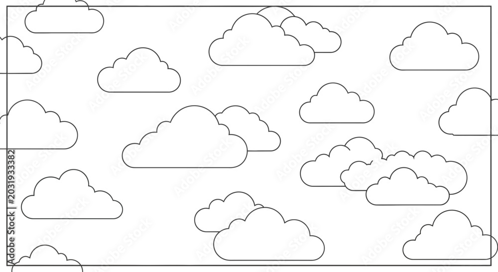 Obraz premium Simple Line Art Clouds on White Background - Minimalist Sky Illustration