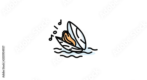Open Mussel Shell with Text 'plop' in Water