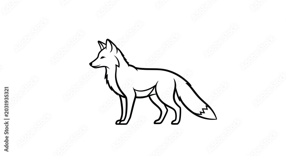Fototapeta premium Simple Line Art Fox Silhouette Standing Isolated on White Background