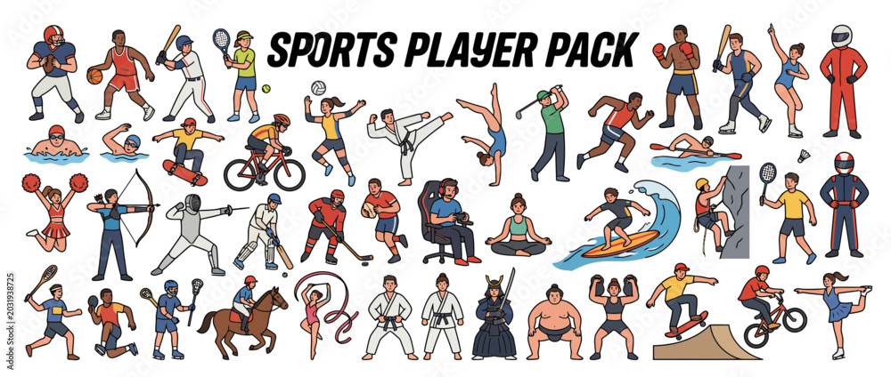 Fototapeta premium Collection of diverse sports players illustrations.