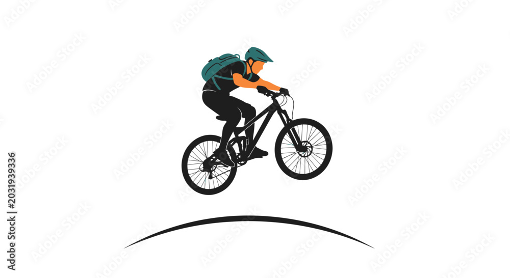 Fototapeta premium Mountain biker jumping over an obstacle, extreme sports, action shot