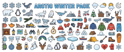 Arctic winter themed icons and symbols.
