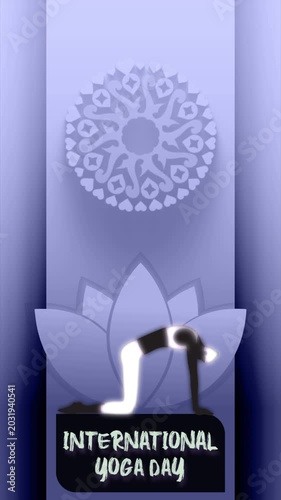 International Yoga Day Animation with Woman in Upward Bow Pose, Lotus Mandala Background and Spiritual Wellness Theme