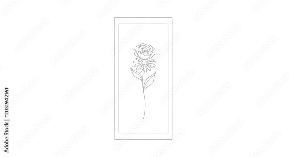 Fototapeta premium Minimalist Single Line Drawing of Daisy and Rose Flower