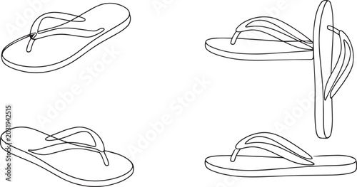 Fotografía Minimal continuous line art flip flop sandal illustrations featuring casual summ