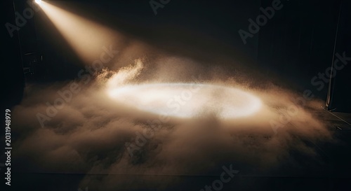 Dramatic spotlight on atmospheric smoke creates abstract conceptual visual