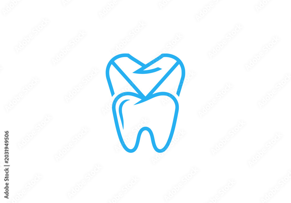 Obraz premium Minimalist blue line art logo combining tooth and heart shapes