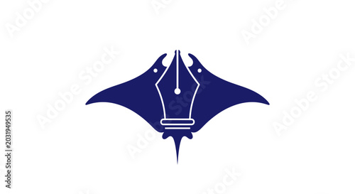 Bild auf Leinwand Minimalist blue manta ray fountain pen nib logo icon