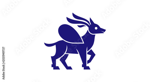 Slika na platnu Minimalist blue winged gazelle logo icon on white background
