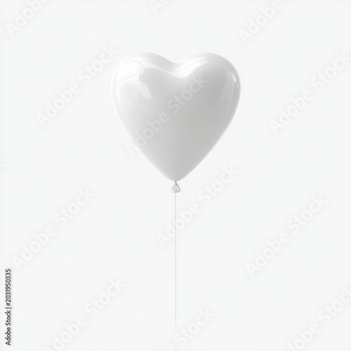 Single White Heart-Shaped Balloon Floating in a Minimalist Setting on a Light Background